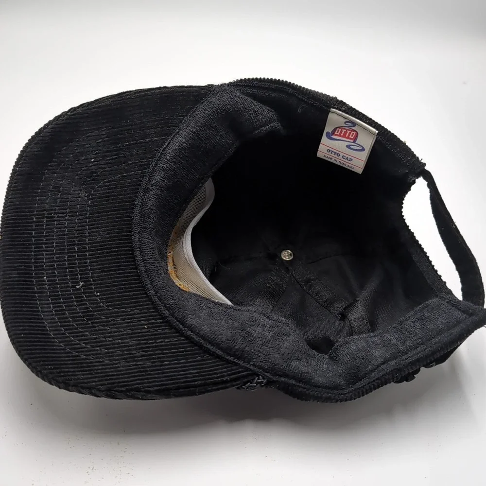 Vintage Hat Cap Mens Fabric Rope Otto Cap Retro Crooker Black Embroidered